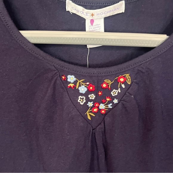 Midnight by Carole Hochman Navy Blouse with Floral Detail - Picture 3 of 7